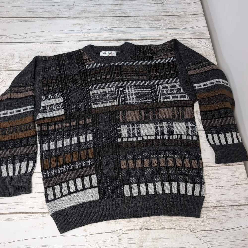 Modango Geometric Dark Neutrals Crewneck Sweater